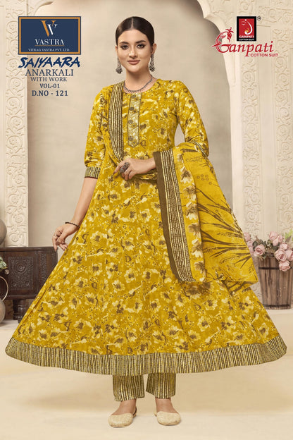 Saiyaara Vol 1 Vastra Ganpati Cotton Readymade Anarkali Suits Wholesaler Gujarat
