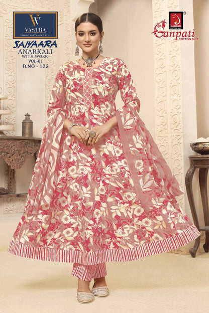 Saiyaara Vol 1 Vastra Ganpati Cotton Readymade Anarkali Suits Wholesaler Gujarat