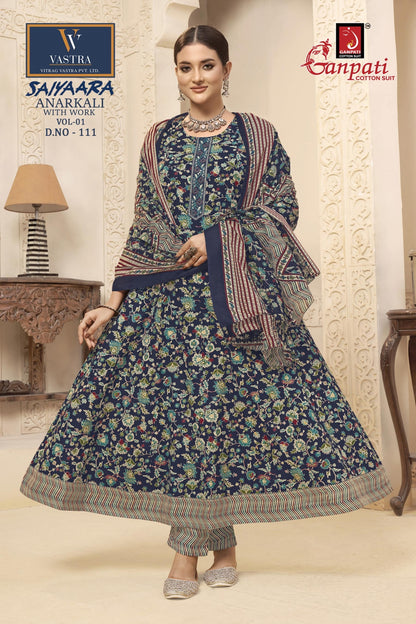 Saiyaara Vol 1 Vastra Ganpati Cotton Readymade Anarkali Suits Wholesaler Gujarat