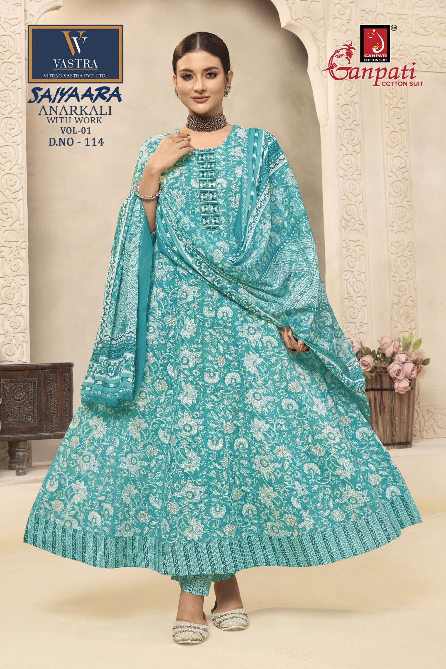 Saiyaara Vol 1 Vastra Ganpati Cotton Readymade Anarkali Suits Wholesaler Gujarat