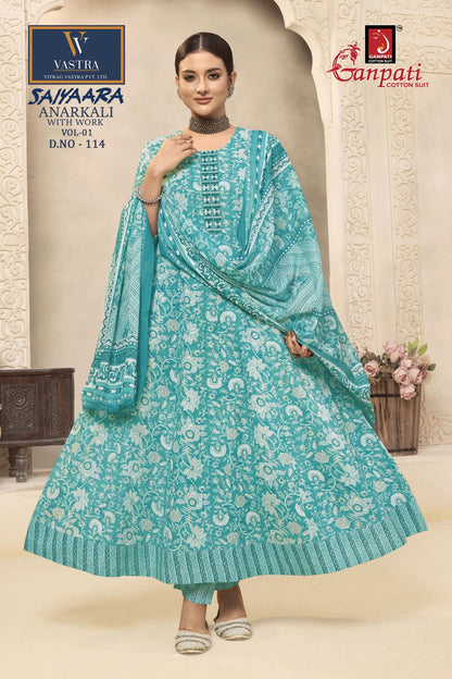 Saiyaara Vol 1 Vastra Ganpati Cotton Readymade Anarkali Suits Wholesaler Gujarat