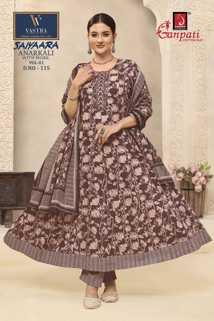 Saiyaara Vol 1 Vastra Ganpati Cotton Readymade Anarkali Suits Wholesaler Gujarat