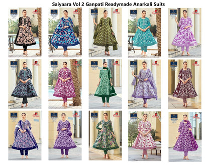Saiyaara Vol 2 Ganpati Pure Cotton Readymade Anarkali Suits Wholesale