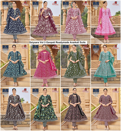 Saiyaara Vol 3 Ganpati Cotton Readymade Anarkali Suits Wholesaler