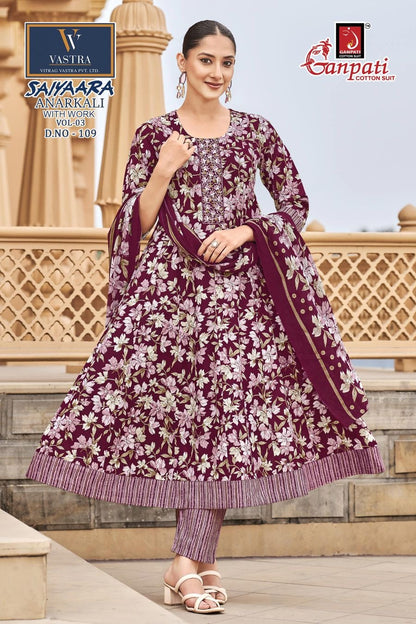 Saiyaara Vol 3 Ganpati Cotton Readymade Anarkali Suits Wholesaler