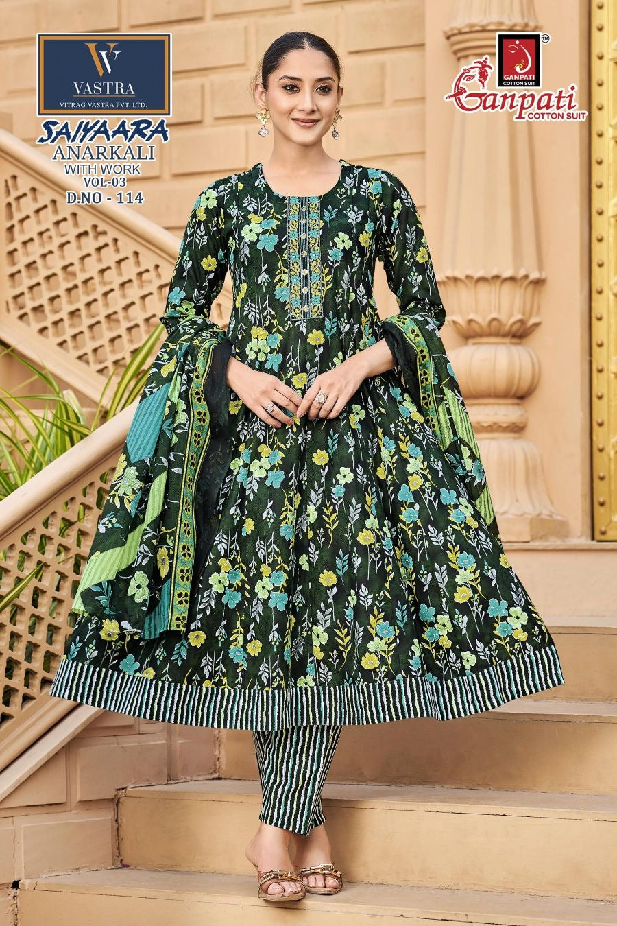 Saiyaara Vol 3 Ganpati Cotton Readymade Anarkali Suits Wholesaler