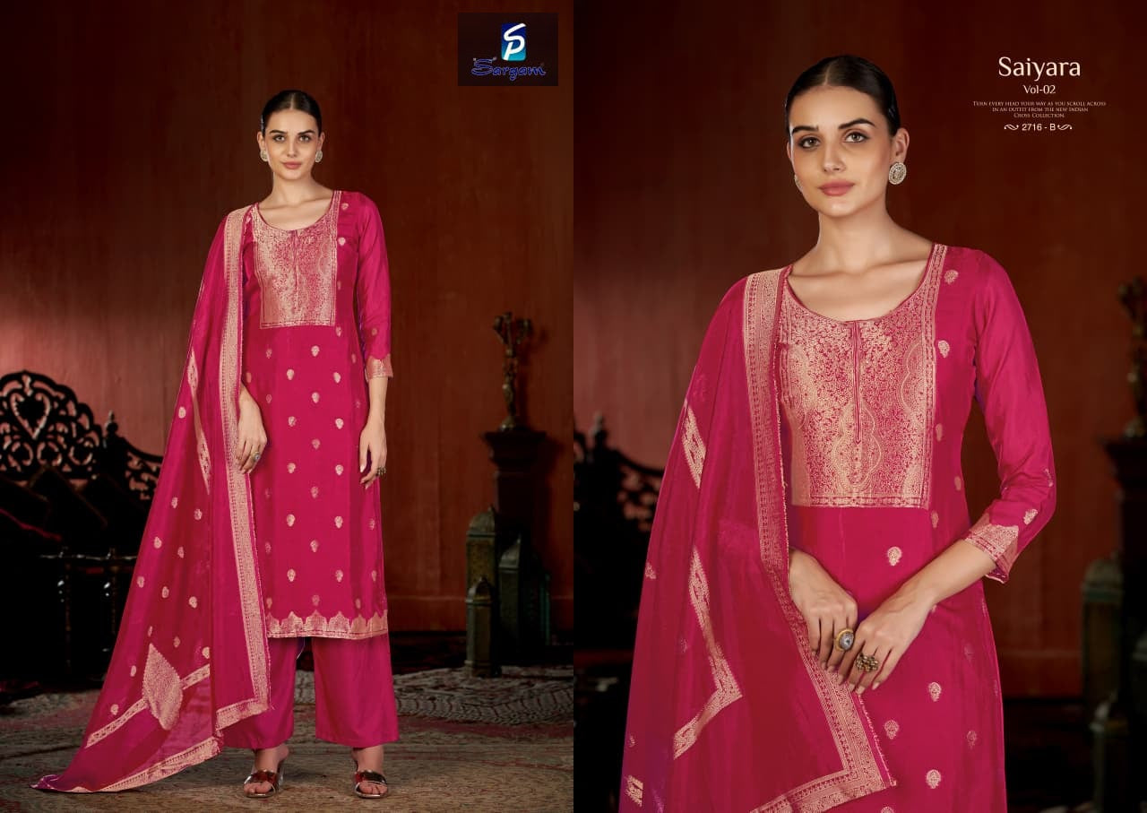 Saiyara Vol 2 Sargam Prints Silk Jacquard Pant Style Suits Wholesale Price