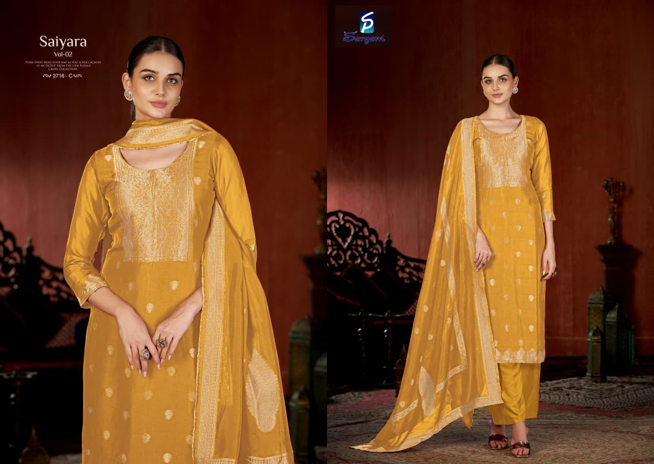Saiyara Vol 2 Sargam Prints Silk Jacquard Pant Style Suits Wholesale Price