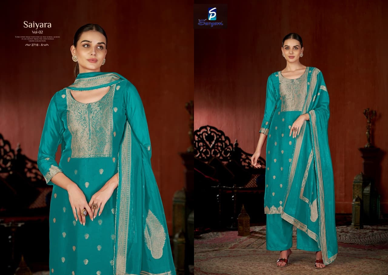 Saiyara Vol 2 Sargam Prints Silk Jacquard Pant Style Suits Wholesale Price