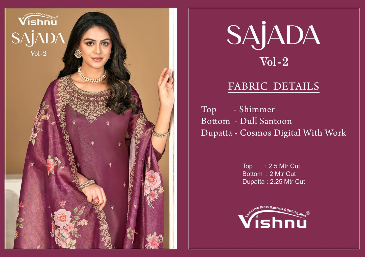 Sajada Vol 2 Vishnu Impex Shimmer Pant Style Suits Exporter
