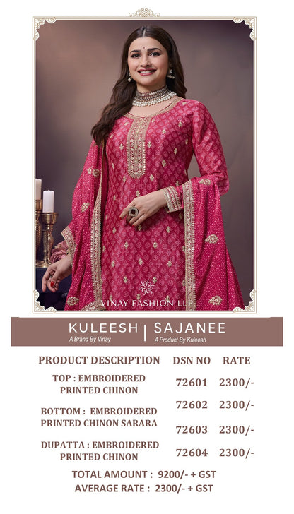 Sajanee Kuleesh Vinay Fashion Llp Chinon Sharara Style Suits Manufacturer India