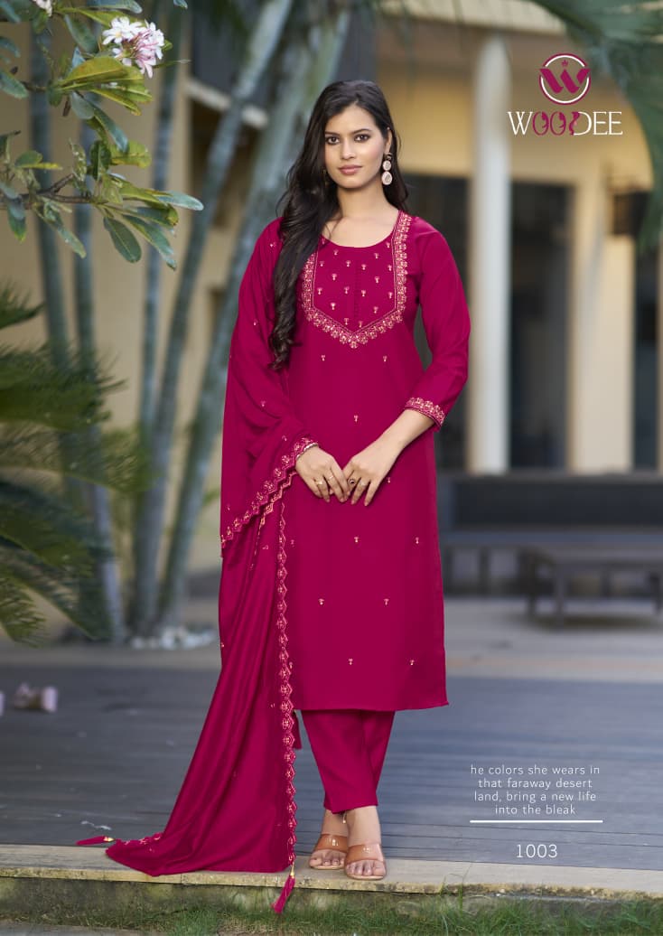 Sajani Woodee Viscose Readymade Pant Style Suits Wholesaler India