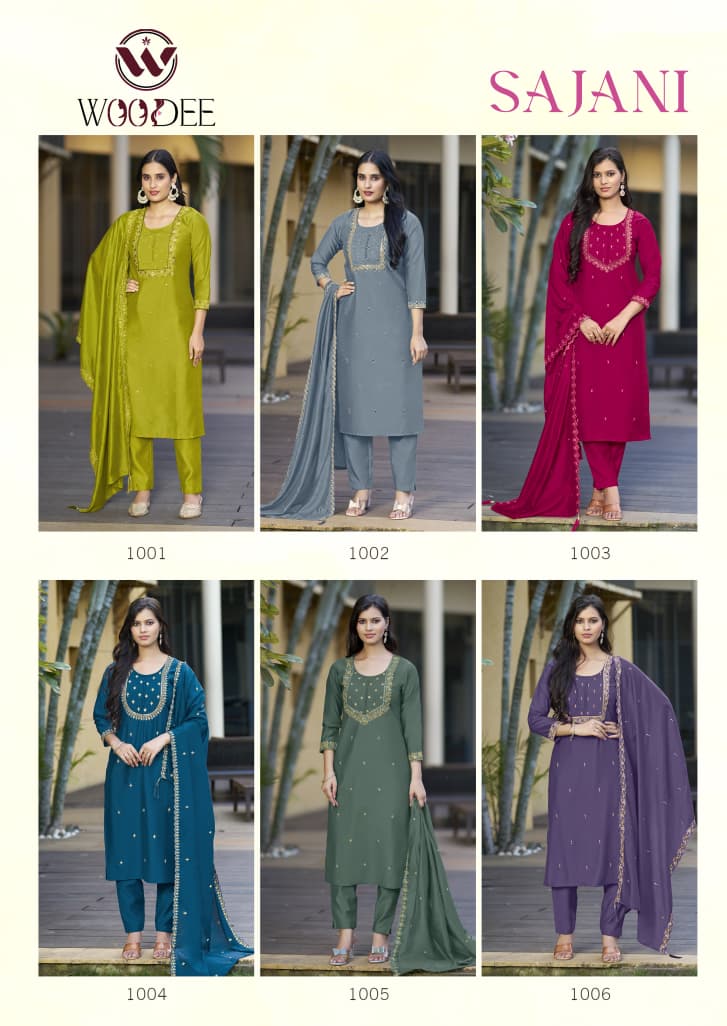 Sajani Woodee Viscose Readymade Pant Style Suits Wholesaler India