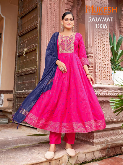 Sajawat Mukesh Banwery Rayon 14Kg Readymade Anarkali Suits Wholesale Price