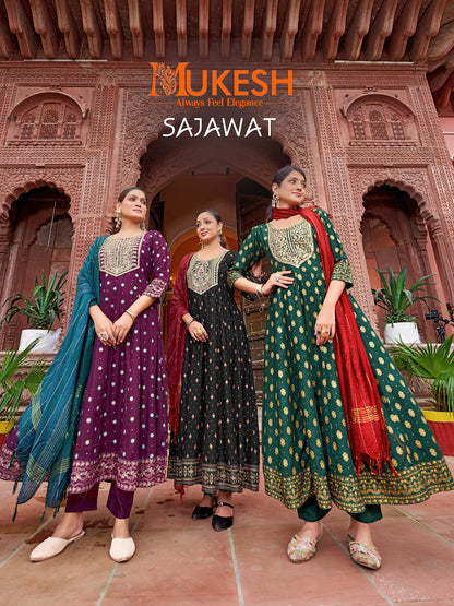 Sajawat Mukesh Banwery Rayon 14Kg Readymade Anarkali Suits Wholesale Price
