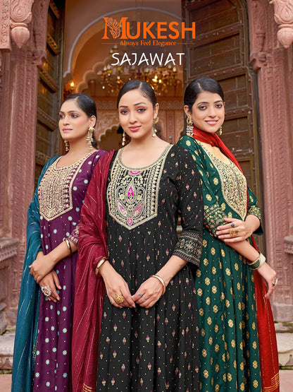 Sajawat Mukesh Banwery Rayon 14Kg Readymade Anarkali Suits Wholesale Price