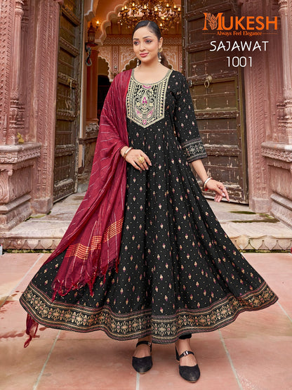 Sajawat Mukesh Banwery Rayon 14Kg Readymade Anarkali Suits Wholesale Price
