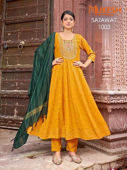 Sajawat Mukesh Banwery Rayon 14Kg Readymade Anarkali Suits Wholesale Price