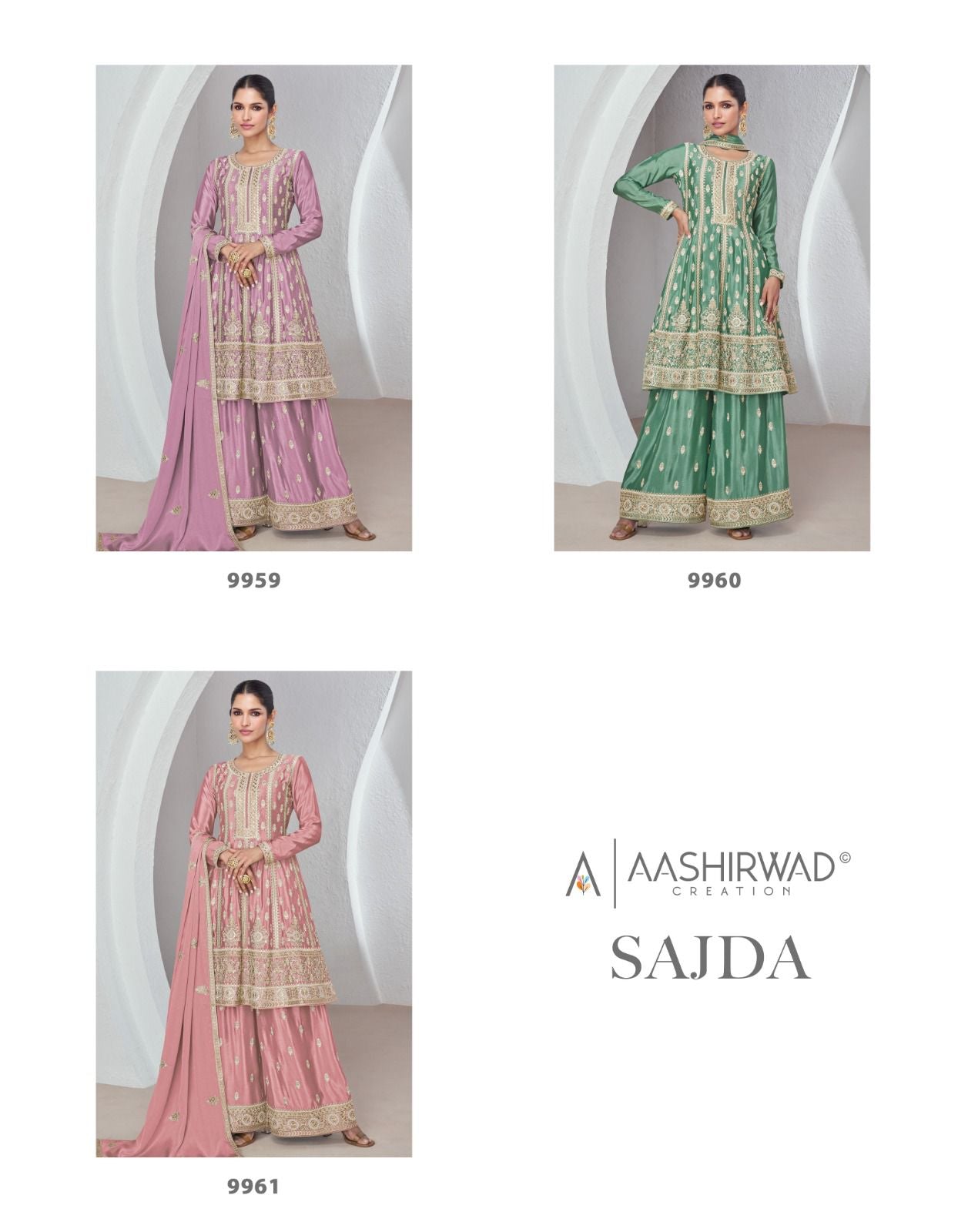 Sajda Aashirwad Creation Chinon Silk Readymade Sharara Suits