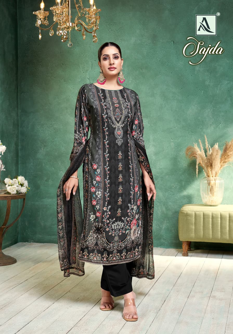 Sajda Alok Viscose Muslin Karachi Salwar Suits Wholesaler Ahmedabad