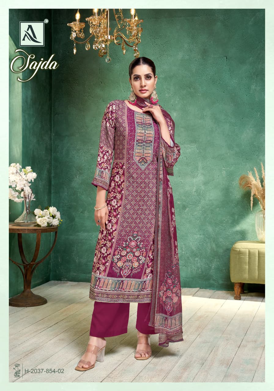 Sajda Alok Viscose Muslin Karachi Salwar Suits Wholesaler Ahmedabad
