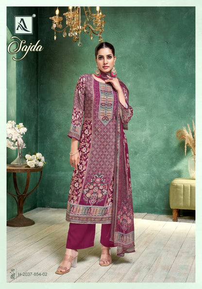 Sajda Alok Viscose Muslin Karachi Salwar Suits Wholesaler Ahmedabad