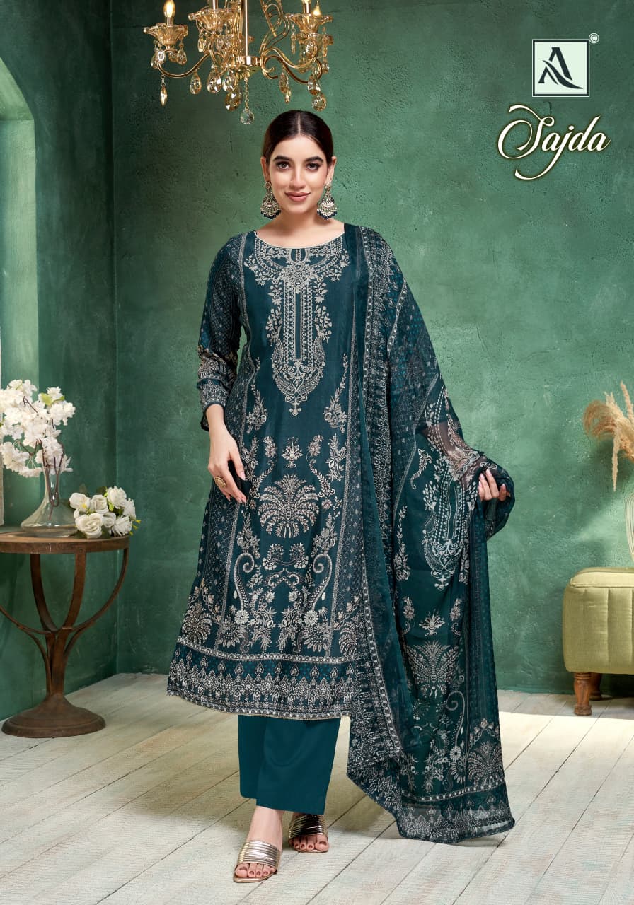 Sajda Alok Viscose Muslin Karachi Salwar Suits Wholesaler Ahmedabad