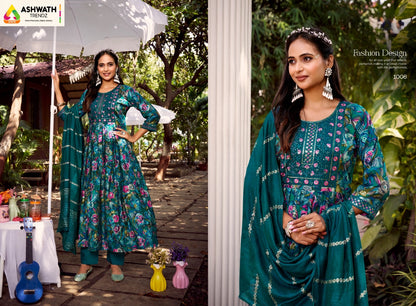 Sajda Ashwath Roman Silk Readymade Anarkali Suits Exporter Gujarat