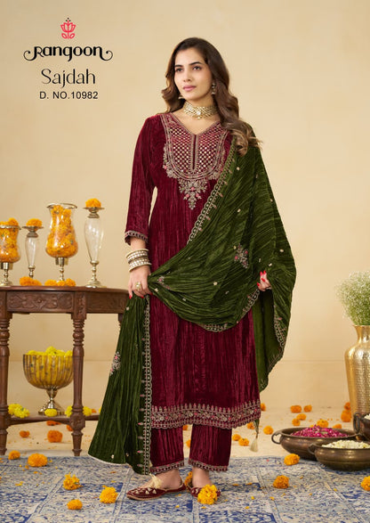 Sajdah Rangoon Crush Readymade Pant Style Suits Wholesaler