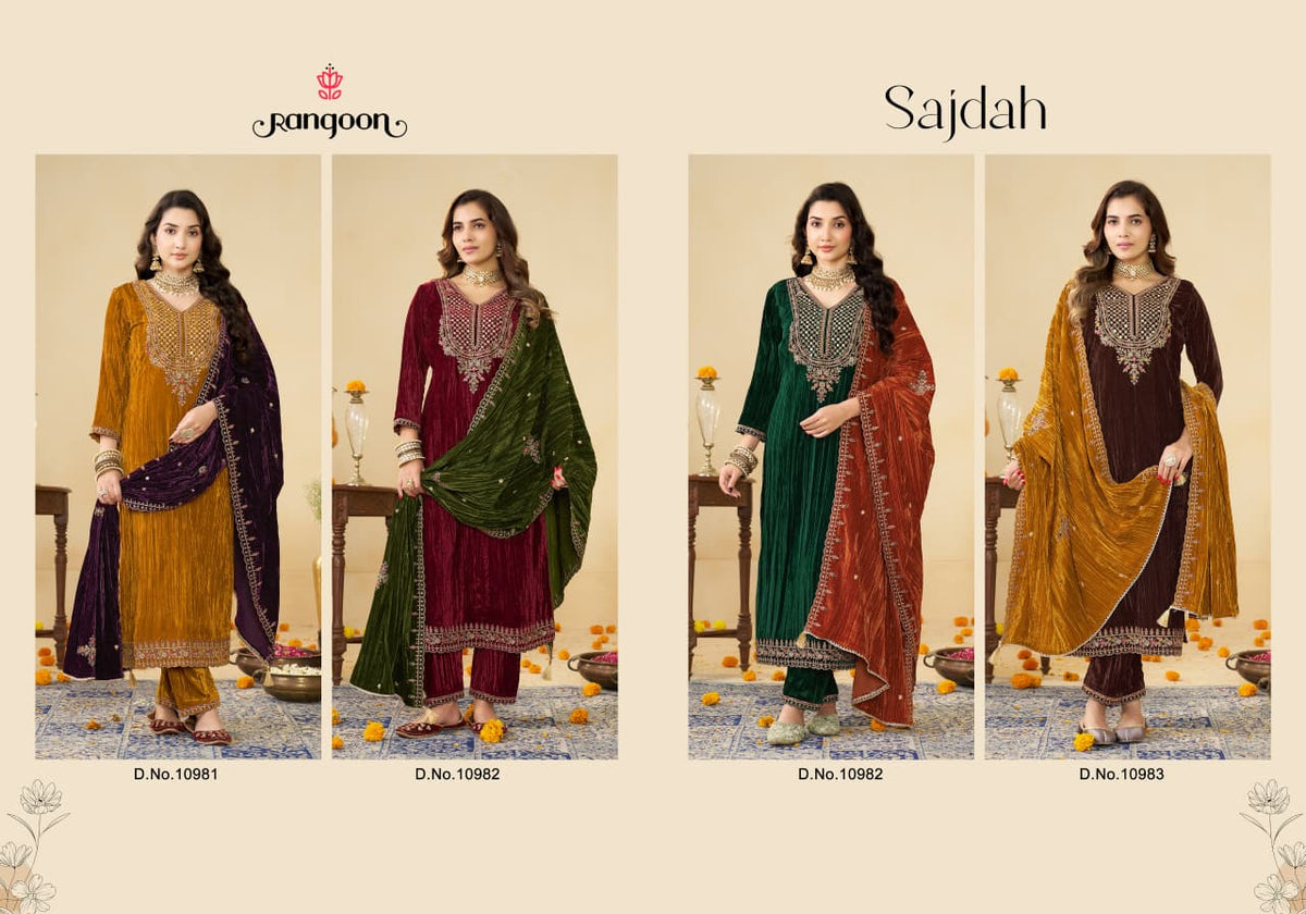 Sajdah Rangoon Crush Readymade Pant Style Suits Wholesaler