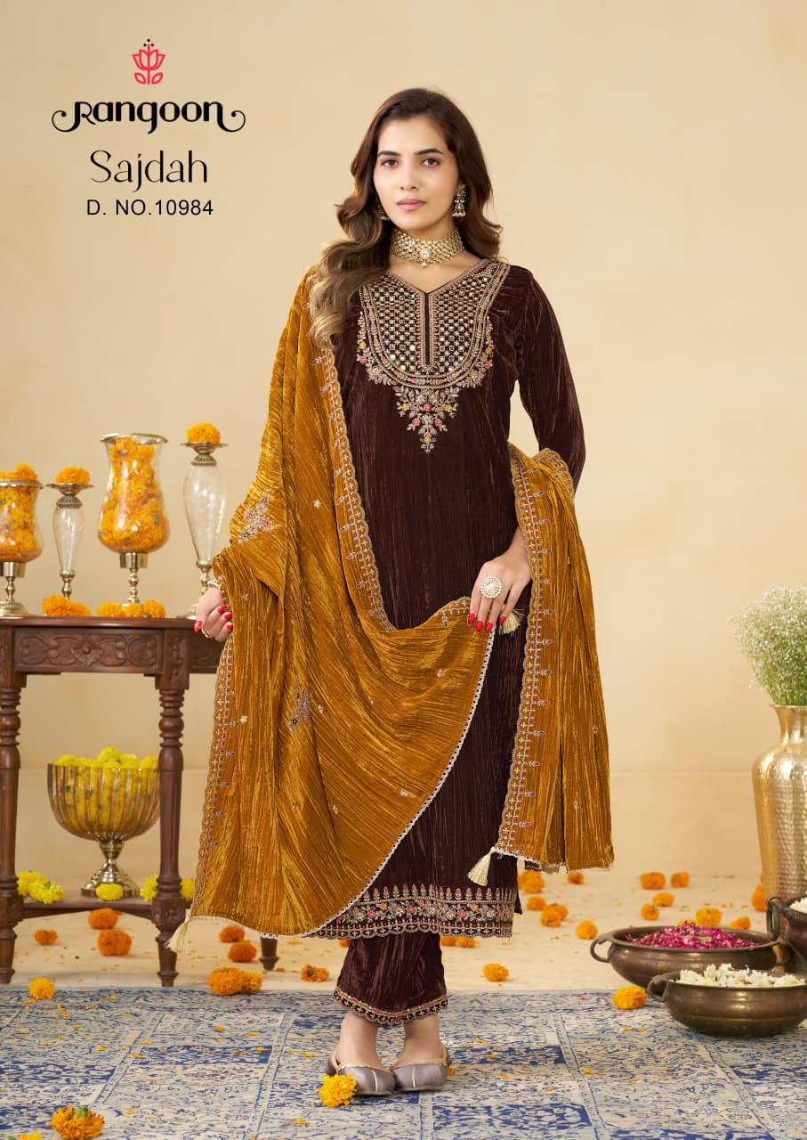 Sajdah Rangoon Crush Readymade Pant Style Suits Wholesaler