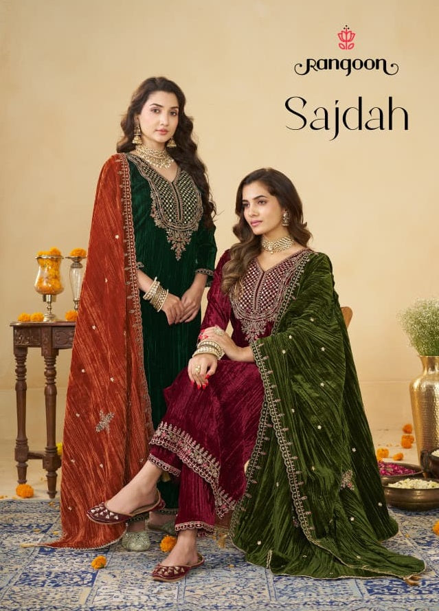 Sajdah Rangoon Crush Readymade Pant Style Suits Wholesaler