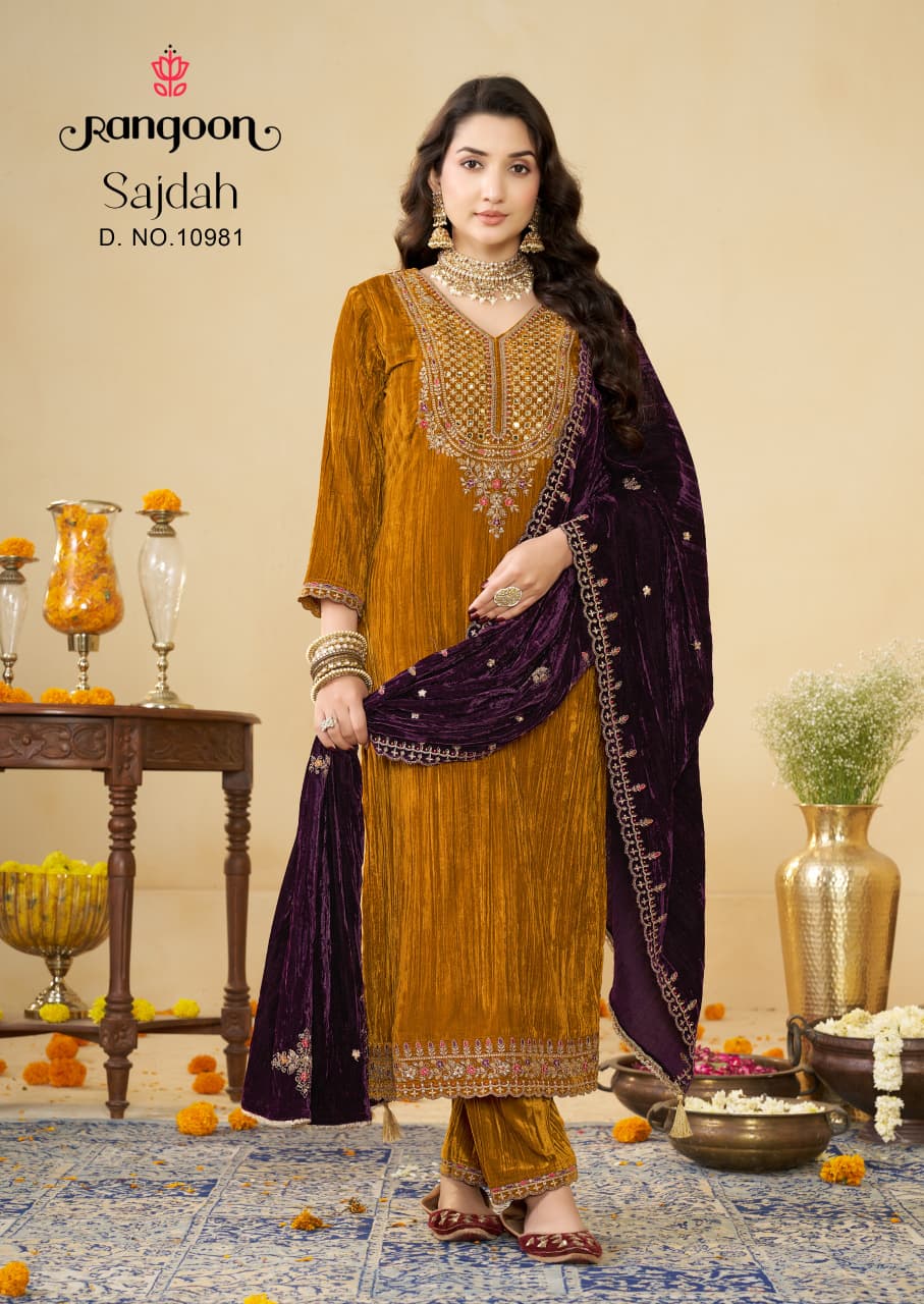 Sajdah Rangoon Crush Readymade Pant Style Suits Wholesaler