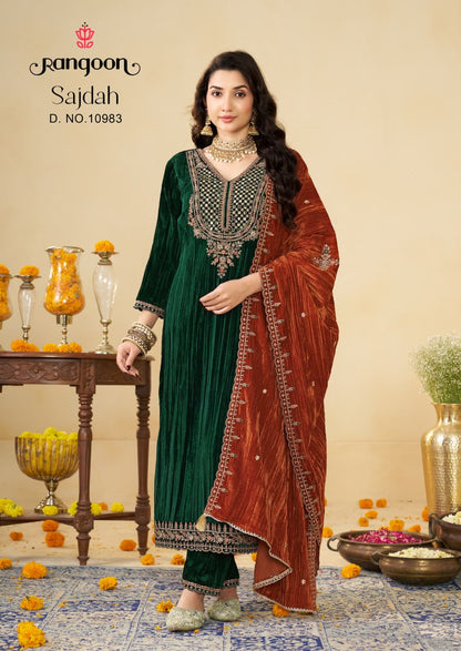 Sajdah Rangoon Crush Readymade Pant Style Suits Wholesaler