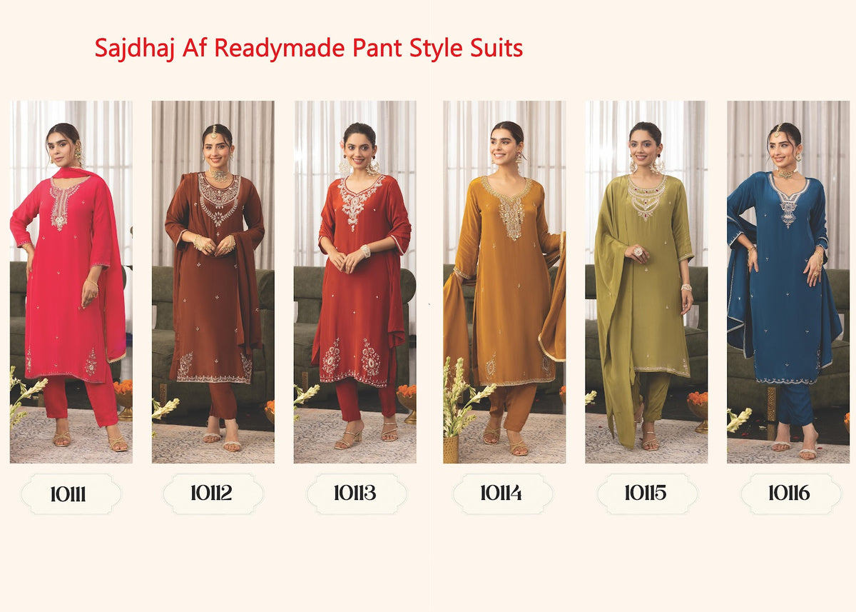 Sajdhaj Af Crepe Readymade Pant Style Suits Manufacturer Gujarat
