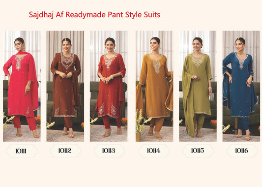 Sajdhaj Af Crepe Readymade Pant Style Suits Manufacturer Gujarat
