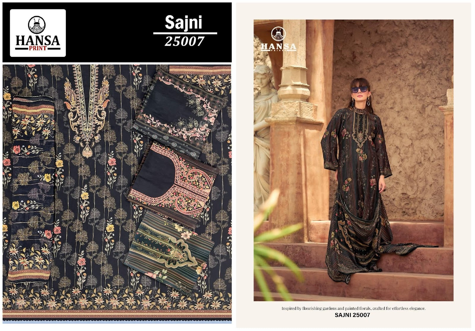 Sajni 25007 Hansa Prints Muslin Pant Style Suits Exporter Ahmedabad