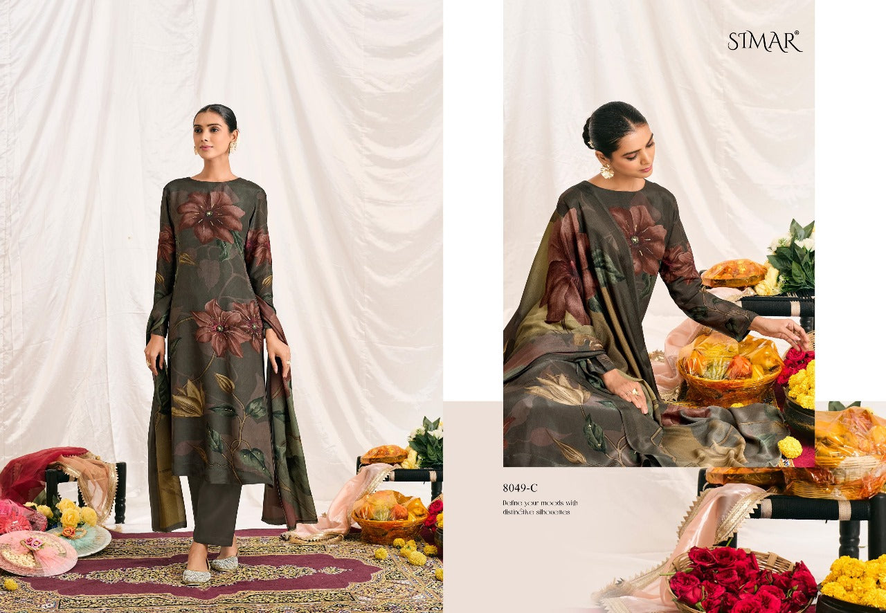 Sajni 8049 Simar Natural Crape Pant Style Suits Wholesale