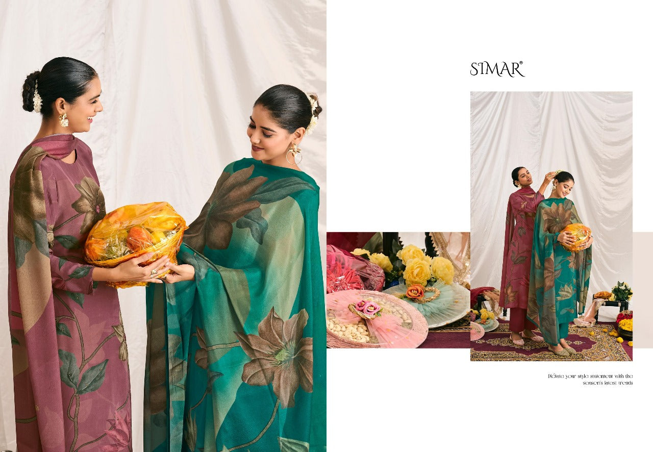 Sajni 8049 Simar Natural Crape Pant Style Suits Wholesale
