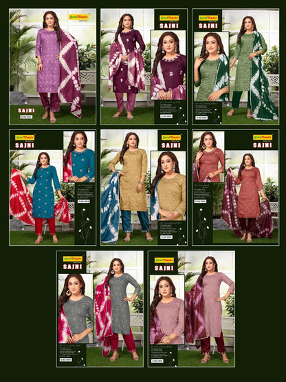 Sajni Green Tomato Chanderi Readymade Pant Style Suits Wholesale Price
