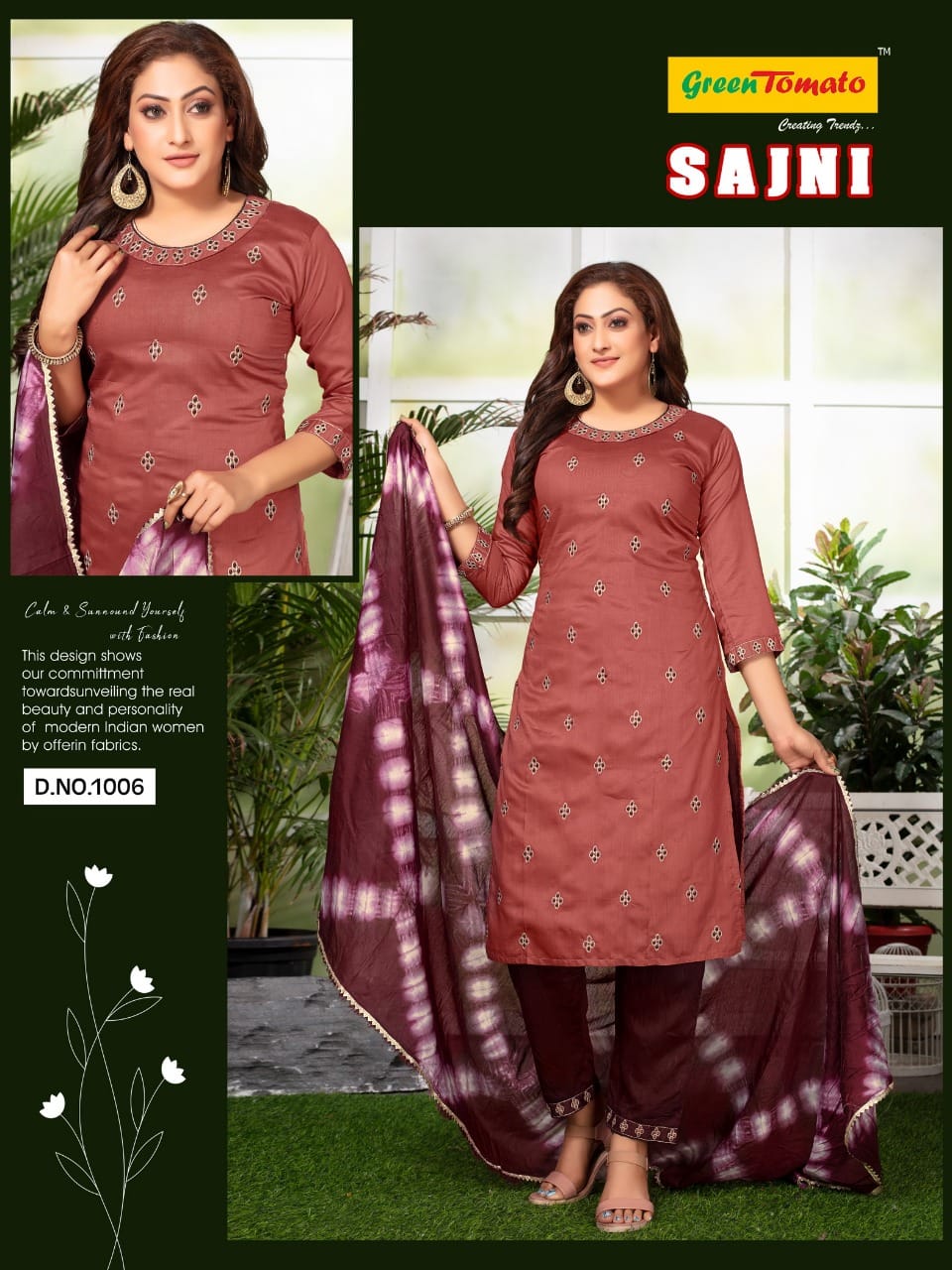 Sajni Green Tomato Chanderi Readymade Pant Style Suits Wholesale Price