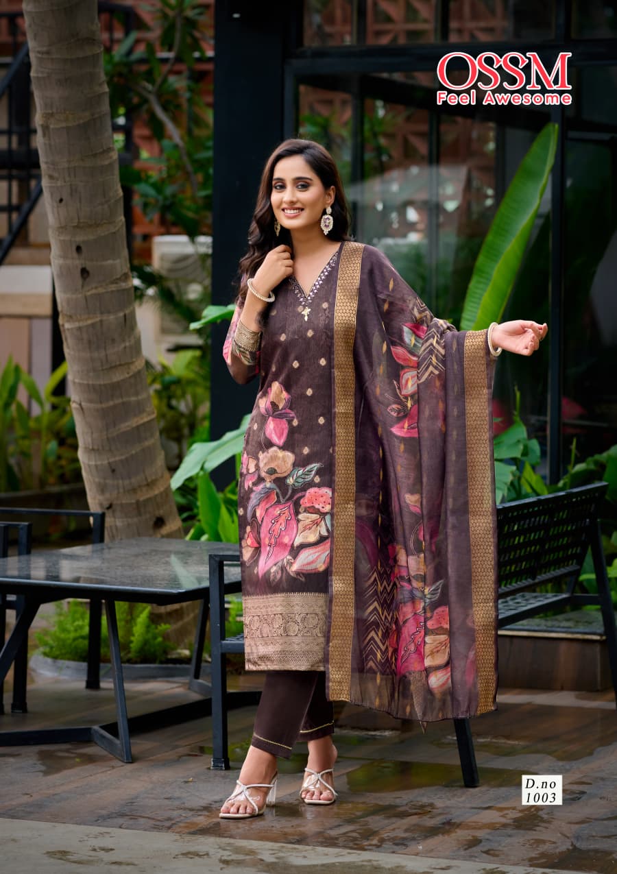 Sajni Ossm Silk Jacquard Readymade Pant Style Suits Supplier