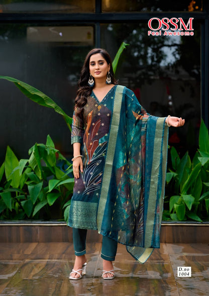 Sajni Ossm Silk Jacquard Readymade Pant Style Suits Supplier