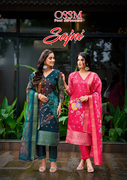 Sajni Ossm Silk Jacquard Readymade Pant Style Suits Supplier