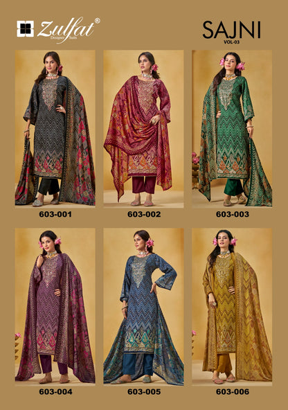 Sajni Vol 3 Zulfat Designer Jam Cotton Karachi Salwar Suits Exporter Gujarat