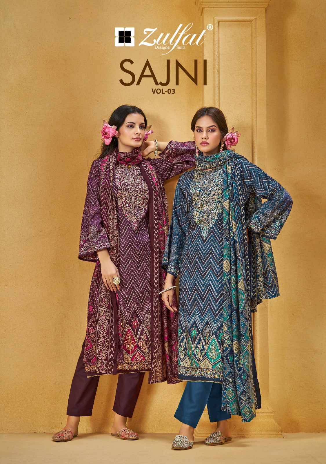 Sajni Vol 3 Zulfat Designer Jam Cotton Karachi Salwar Suits Exporter Gujarat