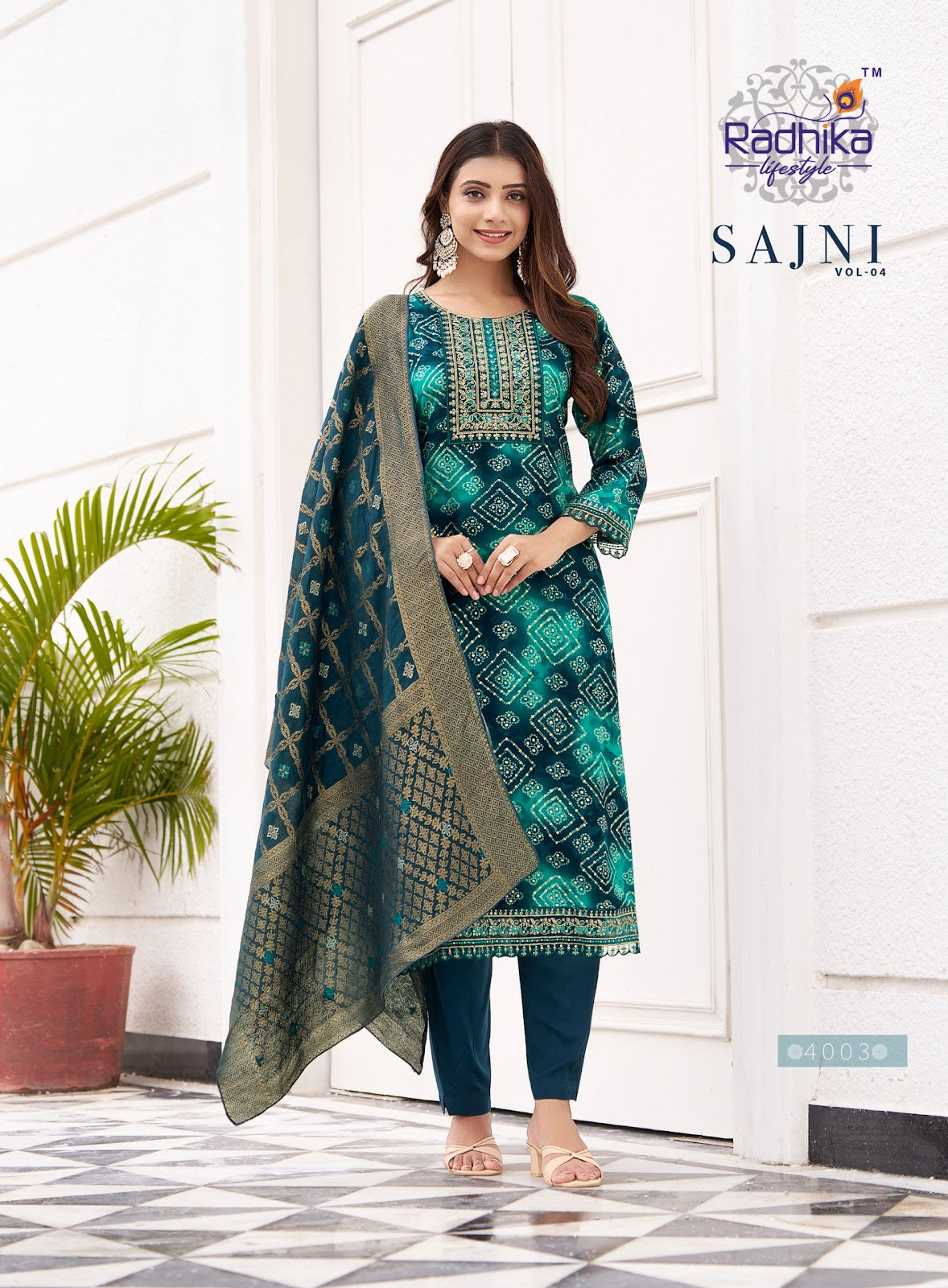 Sajni Vol 4 Radhika Lifestyle Reyon Readymade Pant Style Suits Manufacturer Ahmedabad