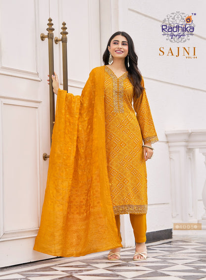 Sajni Vol 4 Radhika Lifestyle Reyon Readymade Pant Style Suits Manufacturer Ahmedabad