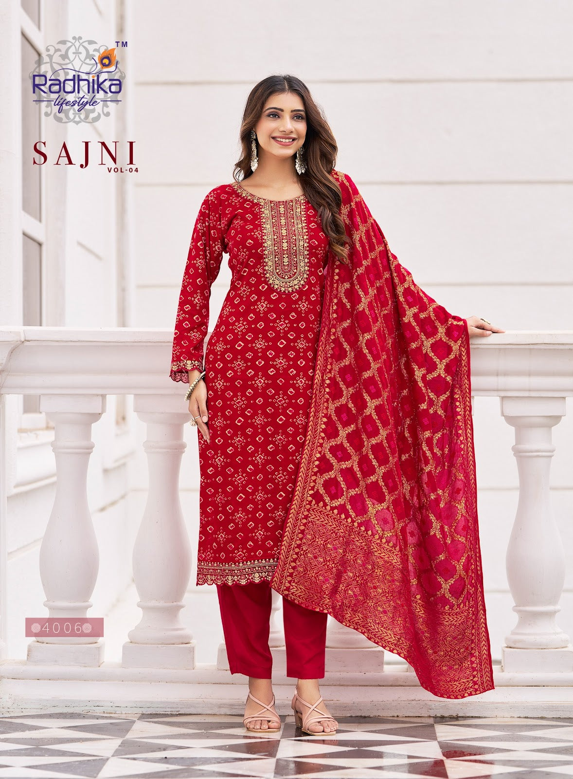 Sajni Vol 4 Radhika Lifestyle Reyon Readymade Pant Style Suits Manufacturer Ahmedabad