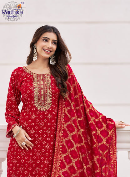 Sajni Vol 4 Radhika Lifestyle Reyon Readymade Pant Style Suits Manufacturer Ahmedabad